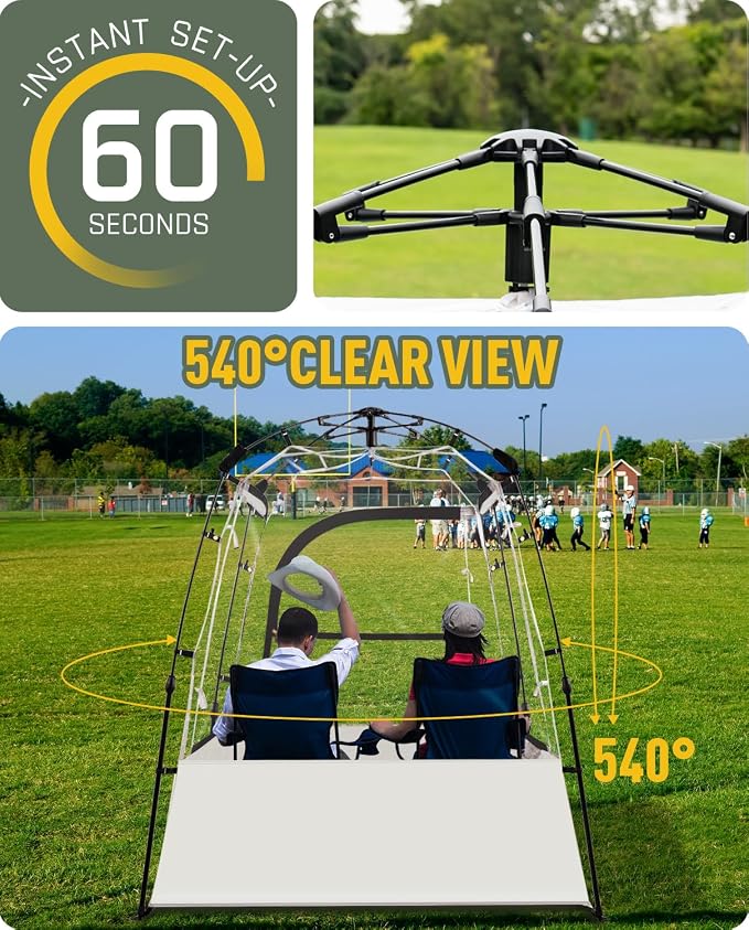 Pod All Weather Sports Tent, Outdoor Pop Up Bubble Clear 540° View Winter Tent for 1-2 Person, Instant Cold Weather Shelter with Rainfly for Soccer, Football, Softball & Other Sports Events