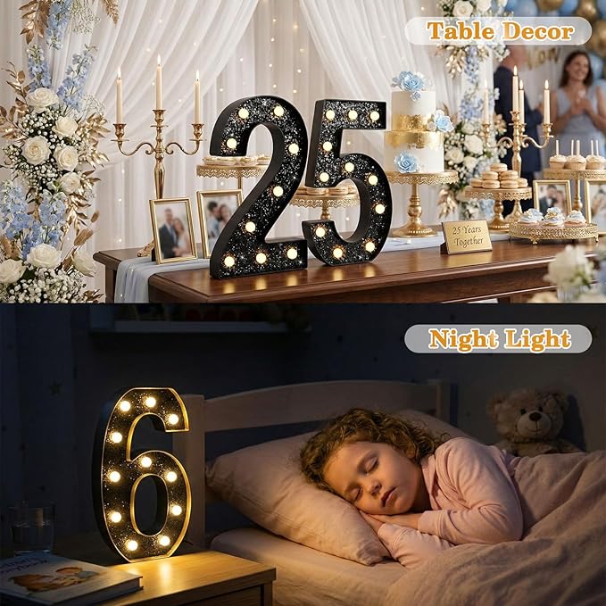 12.6 Inch LED Black Marquee Light Up Numbers, 50th Birthday Decorations Number Lights as Gifts for Women Men, Glitter Lighted Marquee Numbers for Black Anniversary Party Table Decor, 50
