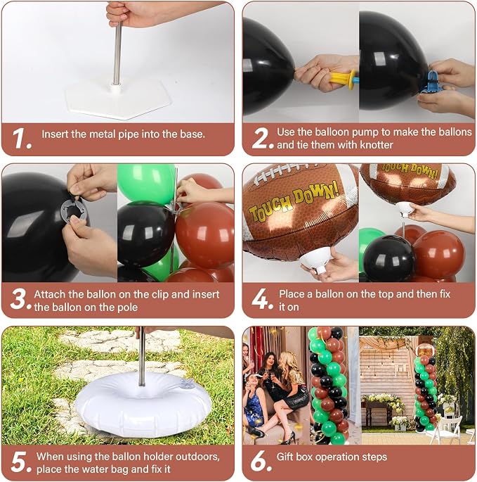 2 Sets Football Party Balloon Column Stand Kit With 102 Rugby Foil Balloons 5.57Ft Adjustable Balloon Tower Stand With Base Game Sports Arch Column for Sports Tailgate Game Day Birthday Party Supplies