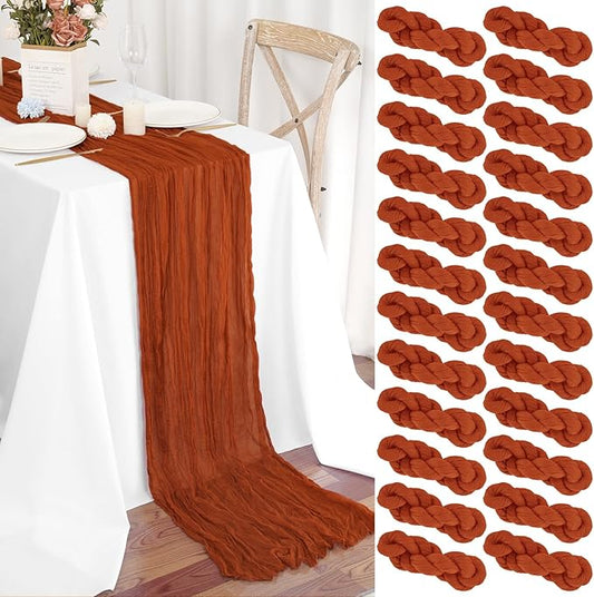24 Packs Terracotta Table Runner, Charming Cheesecloth Table Runner 17 x 108inch, Gauze Boho Wedding Decoration Rustic Sheer Fabric Cheese Cloth Table Runners for Wedding Party Bridal Shower