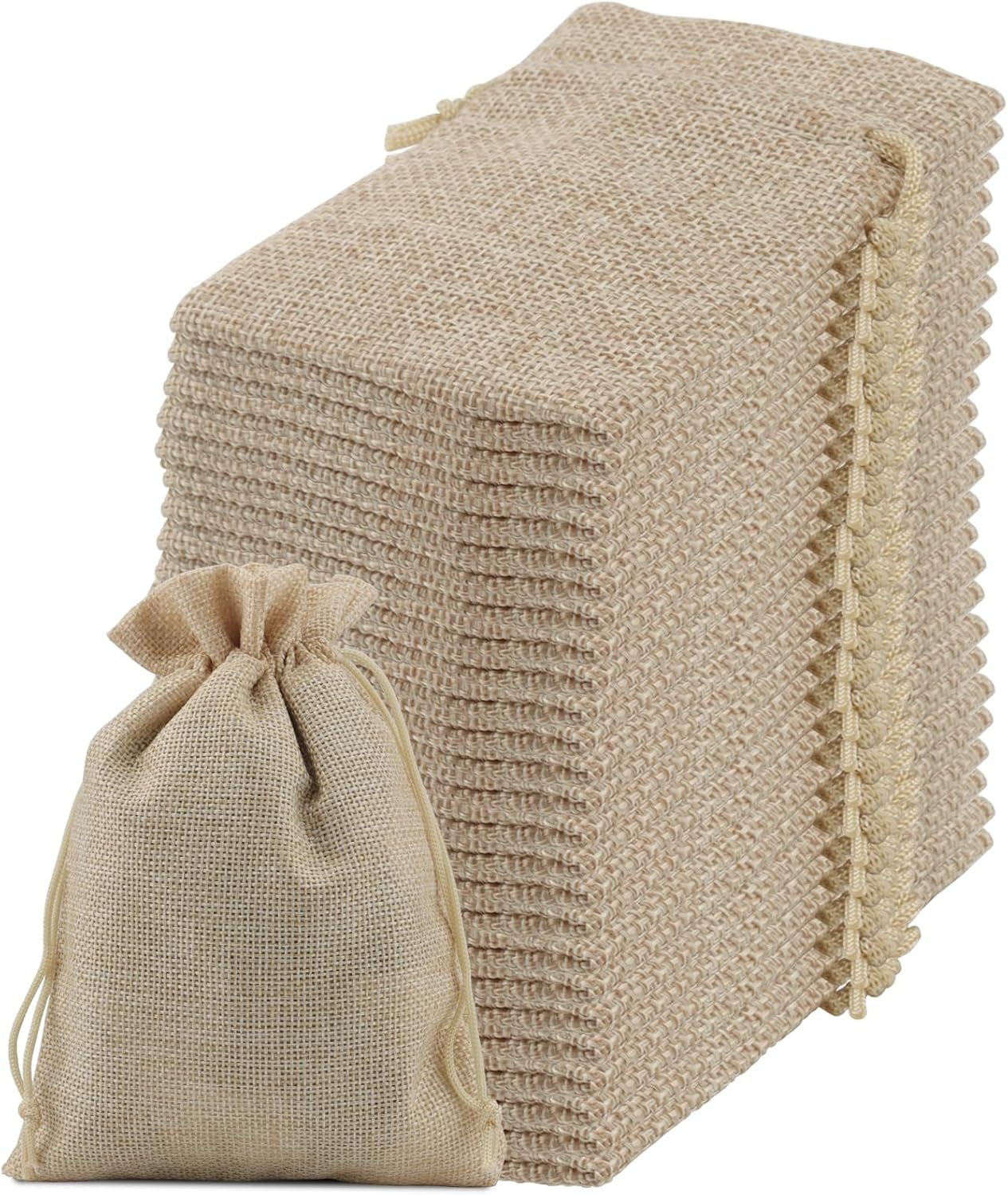 ZOENHOU 100 Packs 3 x 4 Inch Burlap Bags with Drawstring, Durable Jute Drawstring Bags, Dustproof Burlap Sacks for Favors Party DIY Craft