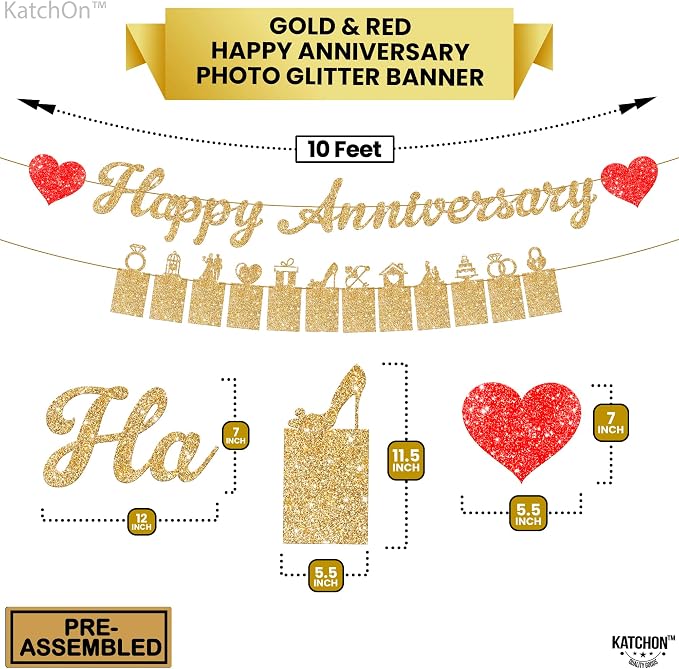 KatchOn Glitter Anniversary Banner - 10 Ft, 2 Strings | 2nd Wedding Anniversary Decorations
