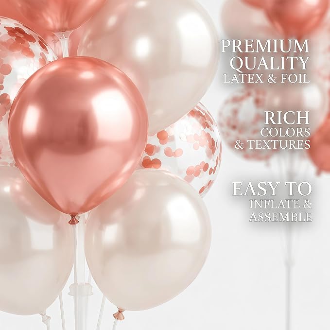 Hiins Balloon Column Kit Set of 2 With Balloons Included - with Base, and Pole,Balloon Tower Backdrop Decoration for Wedding, Baby Shower, Birthday Party, or Bachelorette Parties (Rose)