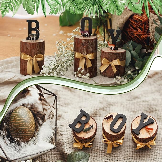 Amyhill 3 Sets Boy Woodland Baby Shower Decorations 3D Deer Table Centerpieces Wooden Boy Letters Neutral Gender Reveal Rustic Wood Forest Safari Decor for Baby Shower Birthday Party