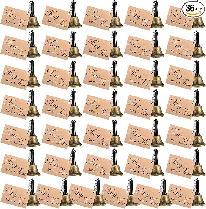 Lounsweer 36 Set Wedding Bells Bulk Ring for a Kiss with Tags Kissing Bells for Wedding Reception Decorations Goodies Bags Party Supplies