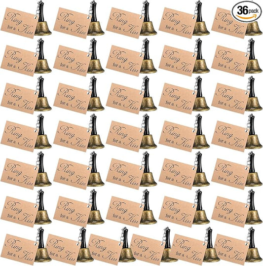Lounsweer 36 Set Wedding Bells Bulk Ring for a Kiss with Tags Kissing Bells for Wedding Reception Decorations Goodies Bags Party Supplies