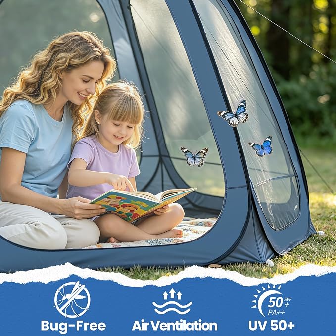 WildFinder 10x10 Pop Up Screen House Tent, Portable Screened Canopy with Mesh Walls, Waterproof Instant Gazebo, Backyard Shade Mosquito Tent for Patio, Backyard, Deck and Camping, Fits 4-6 Person
