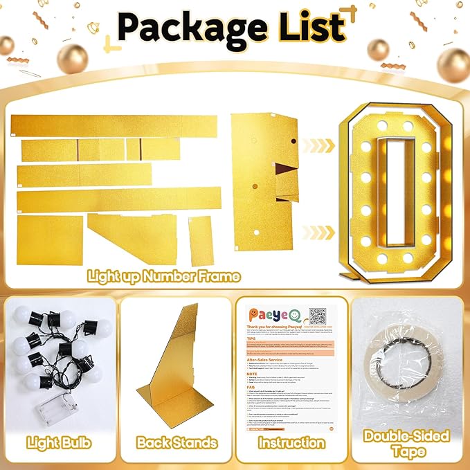 4FT Large Light Up Numbers 0, Gold Number 0 Marquee Frame Marquee Mosaic Number for Birthday, Giant Number 0 Marquee 4 Feet Tall DIY Frame Pre-Cut Foam Board Kit for Graduation Anniversary Decoration