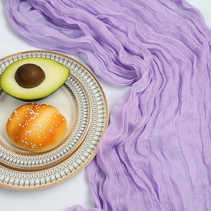 12 Pack 10FT Lavender Purple Cheesecloth Table Runner 120 Inch Gauze Rustic Boho Spring Cheese Cloth Table Runner Sheer Fabric Decorations for Holiday Party Wedding Banquet Bridal Baby Shower Décor
