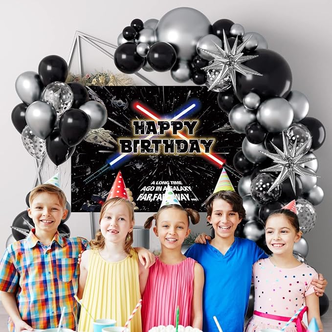 Galaxy Party Decorations Themed Backdrop with Balloons Arch Kit for Boys Kids Birthday Party Universe Wars Background Galaxy Themed Cake Table Decorations