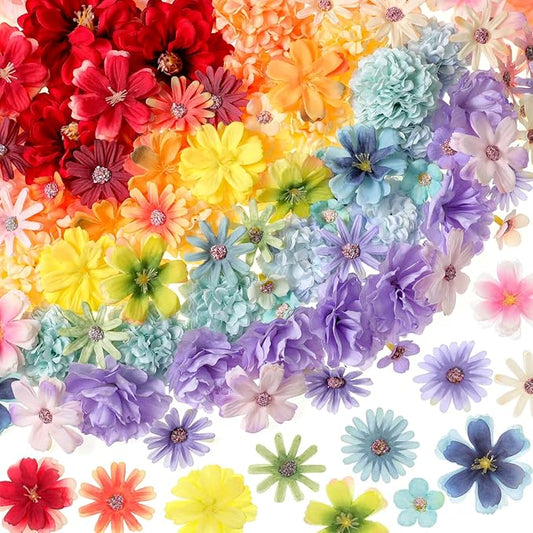 Cindeer 200 Pcs Fake Flower Heads for Crafts Mini Flower Heads Faux Rose Artificial Daisy Blossom Heads Decorative Flowers for Home Bride Bridesmaid Wedding Centerpieces, 2-7 cm (Multicolor)