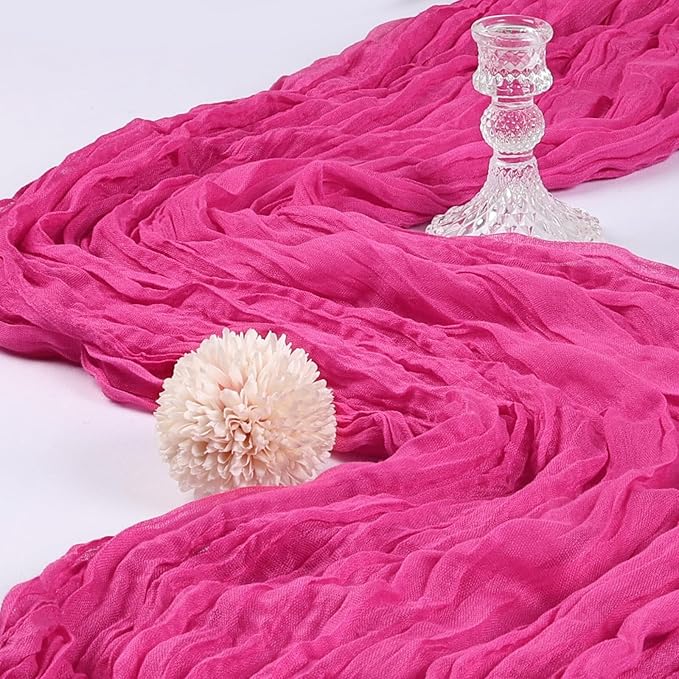 6 Pack 10FT Hot Pink Cheesecloth Table Runner 120 Inch Long Gauze Rustic Boho Spring Cheese Cloth Table Runner Sheer Fabric Decorations for Holiday Party Wedding Banquet Bridal Baby Shower Décor