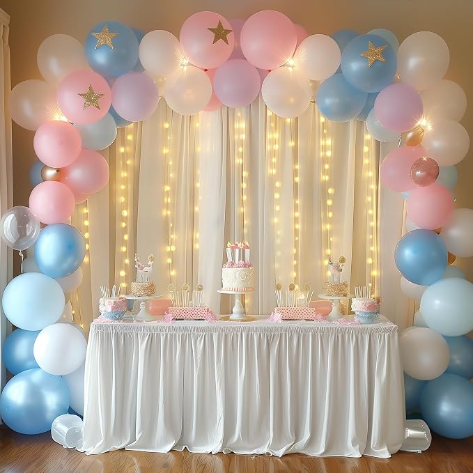 Fomcet Tulle Curtains with Lights String Ivory 20FT X 10FT Sheer Backdrop Curtains for Parties Wedding Baby Shower Photo Shoot Decorations (4 Panels 5x10FT)