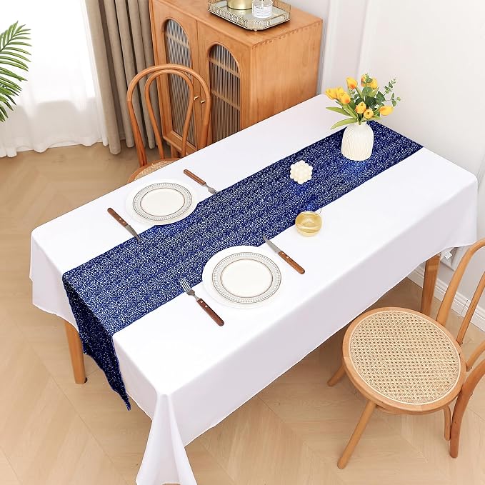 Sugargirl 10 Packs 12 x 72 inches Sequin Table Runner, Glitter Navy Table Runner for Birthday Party Supplies Wedding Holiday Celebration Event Decorations