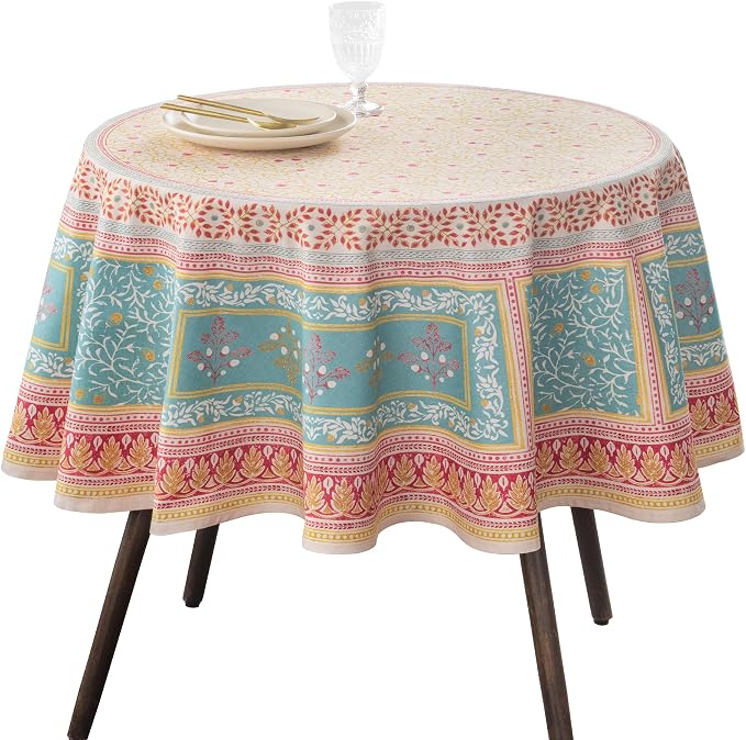Maison d'Hermine Table Cloth Round Table 100% Cotton 69 Inches Tablecloth Reusable Decorative Everyday Use for Dining Room, Farmhouse, Home, Party, Festive & Wedding - Carpo