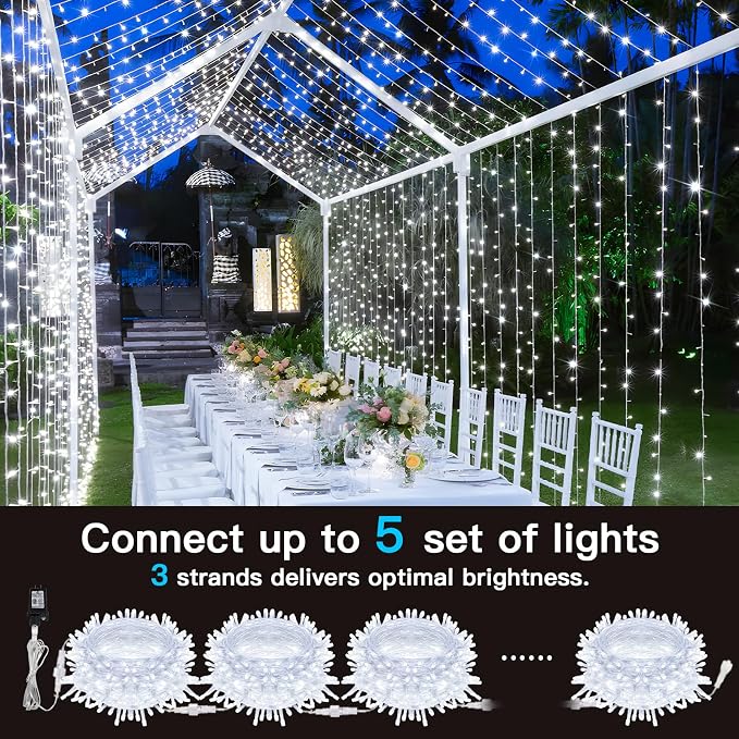 suddus 66ft 200 LED White String Lights with Timer, 12 Modes Christmas Fairy Lights Plug in, Connectable Indoor/Outdoor White Twinkle Lights for Xmas Tree, Bedroom, Garden, Wedding, Party Decorations