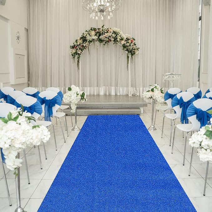 Shihanee Sequin Aisle Runner for Wedding Glitter Rug with Carpet Tape Sparkly Prom Outdoor Floor Birthday Carpet Runner for Ceremony Event Graduation Party(2 x 15 ft,Blue)