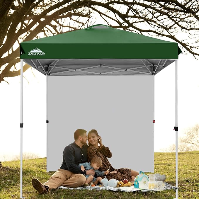EAGLE PEAK Commercial Canopy 6.6x6.6 Pop Up Canopy Tent with 1 Sidewall, Easy Setup Heavy Duty Instant Event Shelter for Vendors & Markets, Outdoor Sun Shade, Green