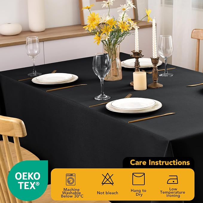 6-Pack Black Tablecloths for Rectangle Tables, 60 x 102 Inches, Stain-Resistant Polyester Fabric for 6 Foot Tables - Washable Table Covers for Weddings, Banquets, Birthday, Parties, Events