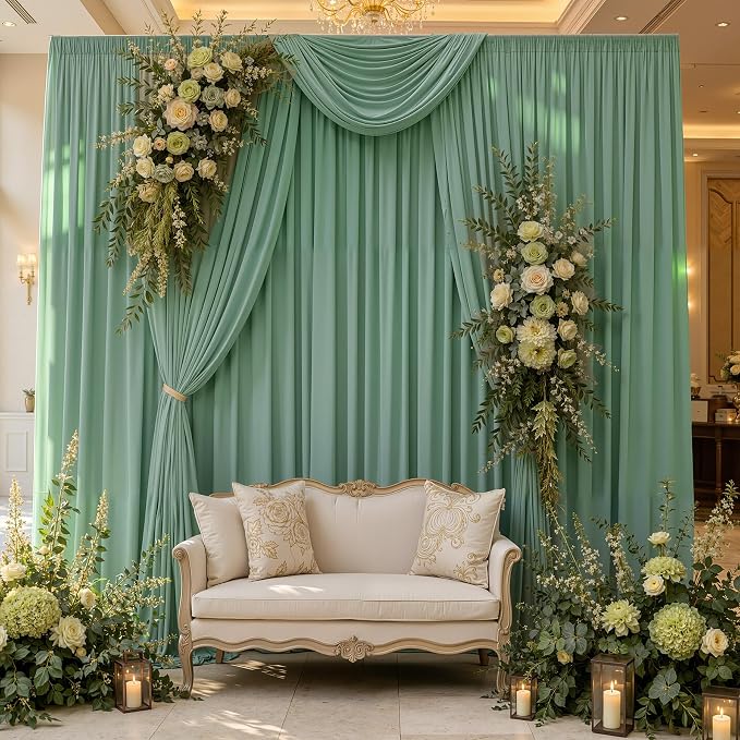 30ft×10ft Wrinkle Free Sage Green Backdrop Curtain for Parties | 6 Panels 5ft×10ft Soft Silky Polyester Green Photo Backdrop Drapes for Wedding Forest Party Baby Shower Decor Back Drop Cloth
