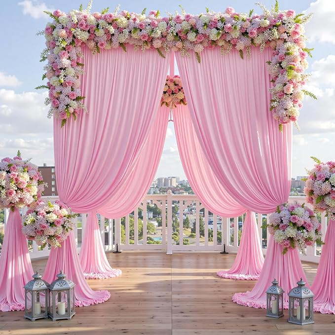 20ft x 8ft Wrinkle Free Pink Backdrop Curtain for Parties, 4 Panels 5×8ft Silky Polyester Light Pink Photo Backdrop Drapes Back Drop Cloth for Girl Party Birthday Wedding Gender Reveal Photography