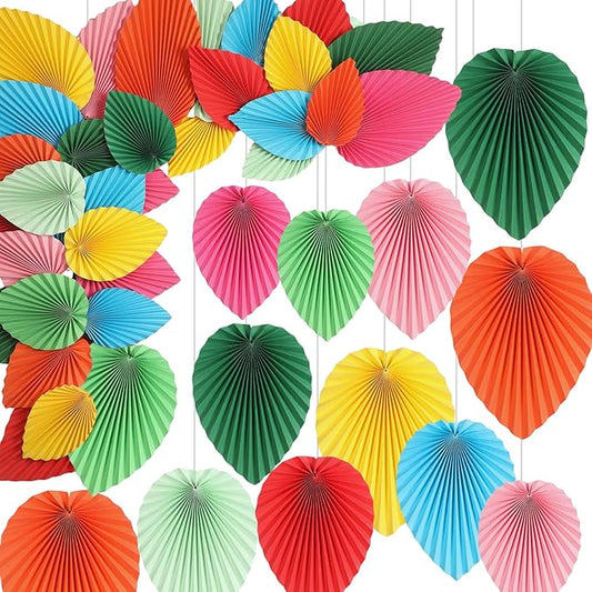 MotiMind 40 Pcs Mexican Paper Fans Party Decorations Hawaiian Paper Palm Leaves Fiesta Vibrant Colorful Fans Backdrop Decor for Carnival Party Supplies Birthday Wall Photo Props