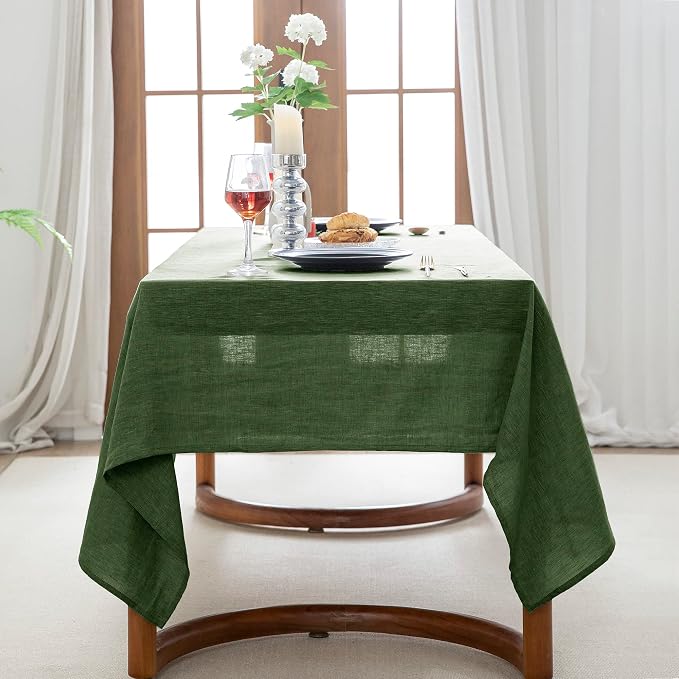 EVERLY 100% Pure Linen Rectangle Tablecloths 60x84Inches for Dining,Buffet Parties,Picnic,Events,Weddings and Restaurants,Decorative Halloween,Thanksgiving Machine Washable Tablecloths-Green