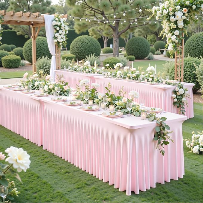 gogoparti 8 Pack Spandex Pink Fitted Table Cloth for 6ft Rectangle Tables Pink Stretch Tablecloth Table Covers Skirt Banquet Tablecloths Wrinkle Free Tablecloth for Parties Wedding