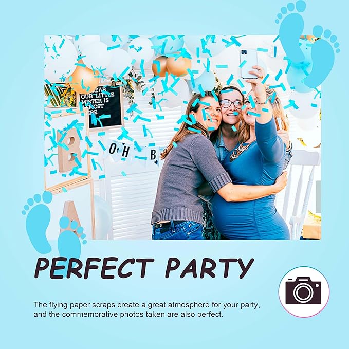 POPUPARTY Gender Reveal Confetti Cannon | No Powder Confetti Poppers | Ideal for Baby boy Gender Reveal Decoration (6 blue)