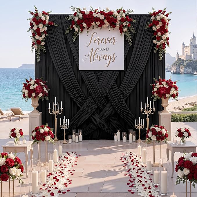 10x10ft Wrinkle Free Black Backdrop Curtain for Parties, Silky Polyester Photo Backdrop Drapes Back Drop Cloth for Wedding Birthday Graduation Photography Photoshoot Decor 2 Panels 5x10ft