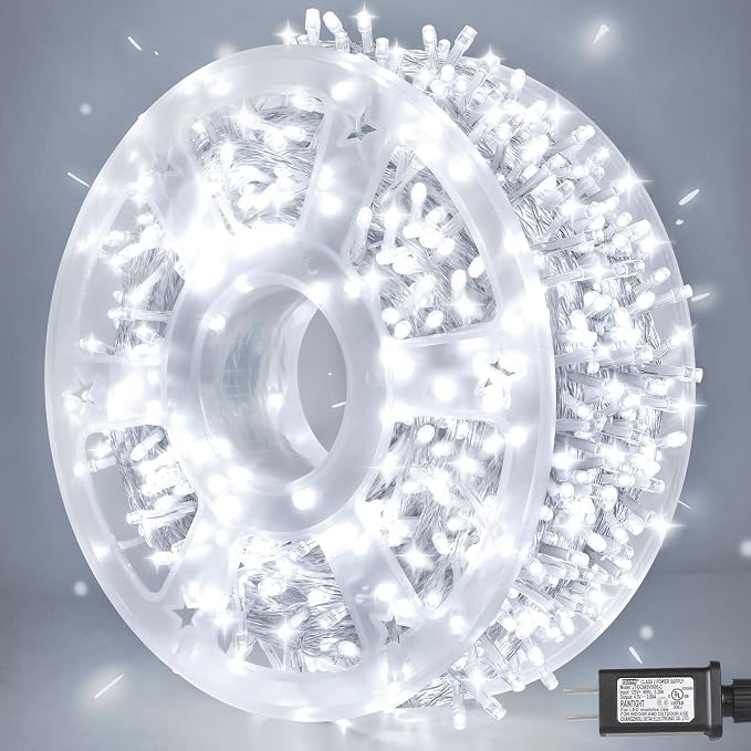 weillsnow 164 FT 500 LED Christmas Lights Outdoor, Waterproof Christmas Fairy Lights with Timer, Plug in White LED String Lights with 8 Modes for Bedroom Wedding Party Xmas Decoration