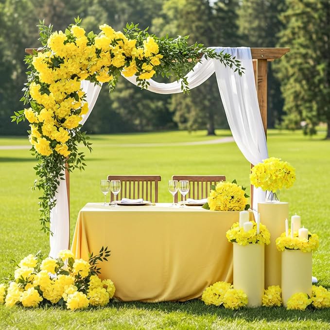 Auihiay 64pcs Hydrangea Artificial Flowers, Yellow Silk Hydrangea Heads with Stems, Hydrangea Flowers for DIY Wedding Centerpiece Baby Shower Home Party Decor (Yellow)