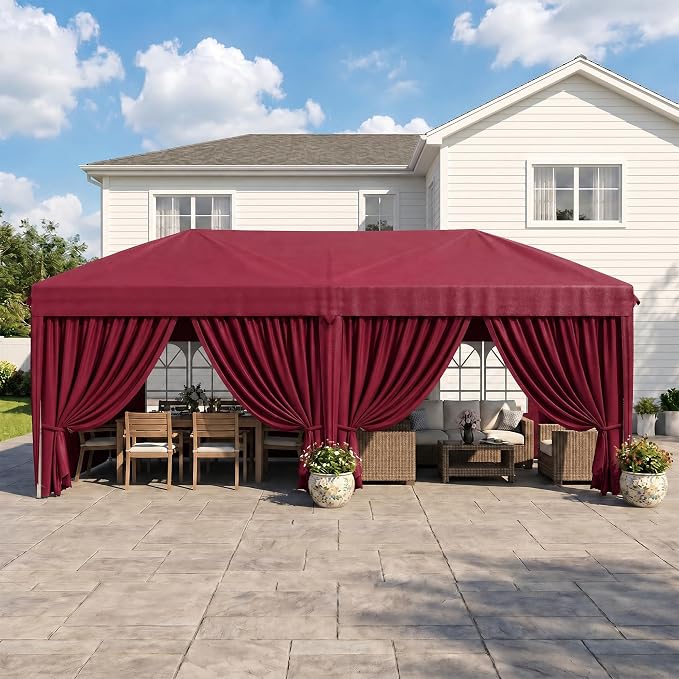 KIGOTY 10x20 FT Portable Pop Up Canopy Tent, Adjustable Height Instant Gazebo with Sidewalls, Sandbags, Waterproof Outdoor Canopy for Camping, Parties, Vendor Events (RED, 3m × 6m with sidewalls)
