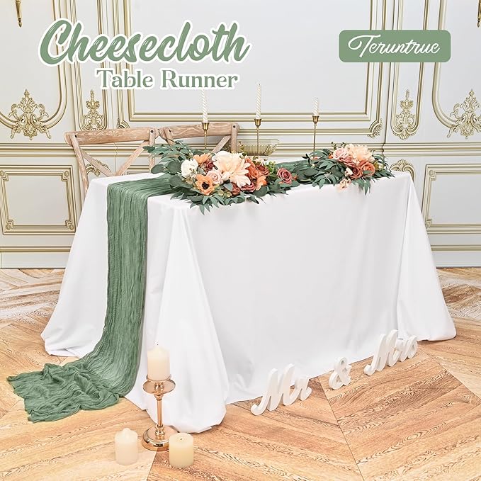 6 Pack Sage Green Table Runner 10FT Long Cheesecloth Table Runner Cheese Cloth Gauze for Wedding Party Birthday Decoration-Sage Green