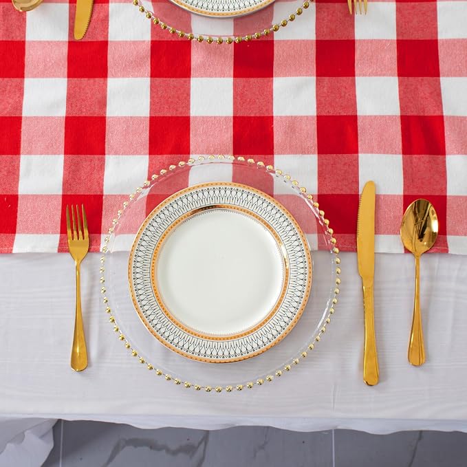 ShinyBeauty Red & White Buffalo Plaid Runners 120 inches Long Classic Farmhouse Table Runner Checked Table Runners for Family Dinner Thanksgiving Decorations (13"x120")
