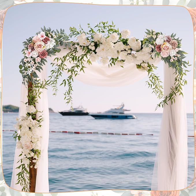2 Pcs Wedding Arch Decorations - Reusable Artificial Hanging Flowers Floral Swag Greenery Garland for Wedding Welcome Sign Backdrop Bridal Ceremony Reception Backdrop Decoration(Soft Pink)
