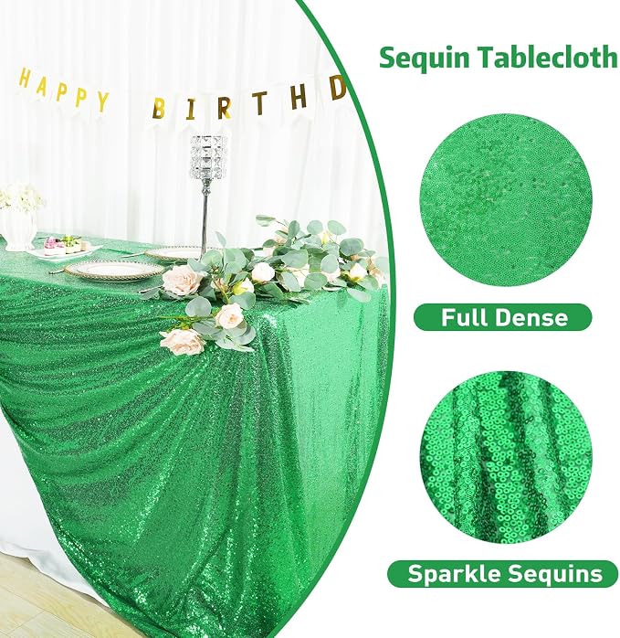 Poise3EHome Green Sequin Tablecloth, 50×80 Inch Rectangle Sequin Fabric Table Cover Overlay for Christmas Easter Birthday Wedding Party Holiday Cake Table Decoration