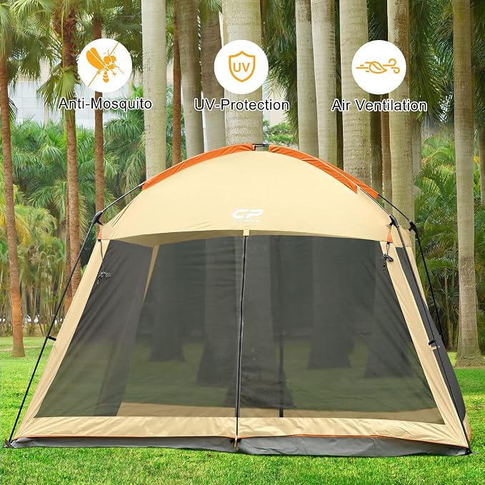 CAMPROS CP Screen House 12 x 12 Ft Screened Mesh Net Wall Canopy Tent Screen Shelter Gazebos for Patios Outdoor Camping Activities - Beige