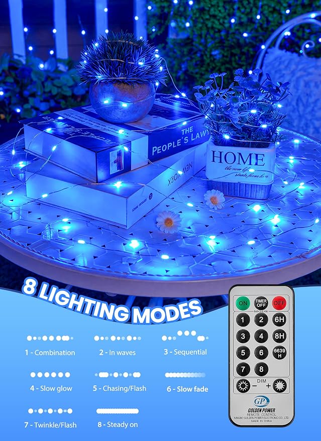 Minetom Fairy Lights with Remote, 66 Feet 200 Led Firefly String Lights Plug in for Bedroom Home Wall Ceiling Christmas Tree Wreath Craft Wedding Party Indoor Outdoor Decoration,Blue