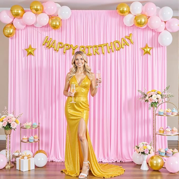 10x10 Pink Backdrop Curtain for Parties Baby Shower Wrinkle Free Pink Photo Curtains Backdrop Drapes Fabric Decoration for Wedding Birthday Party 5ft x 10ft,2 Panels