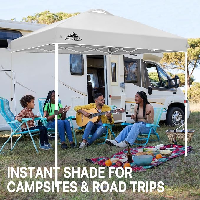 EAGLE PEAK Pop Up Canopy Tent with Wheeled Carry Bag, 8 Stakes, 4 Ropes, Easy Set Up Tent Canopy, 8x8 ft, White