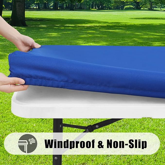 Smiry 4 Pack Rectangle Picnic Table Cloth, Waterproof Elastic Fitted Tablecloths, Washable Polyester Rectangular Patio Table Cover for Camping, Indoor and Outdoor (Blue, 30"x96")