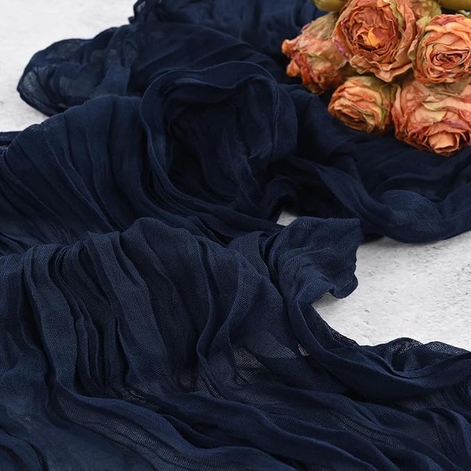 24 Pack Navy Blue Cheesecloth Table Runner,Gauze Boho Long Cheese Cloth Table Runner 17x108 inch Rustic Table Runners for Wedding Party Bridal Shower Banquet Table Decorations