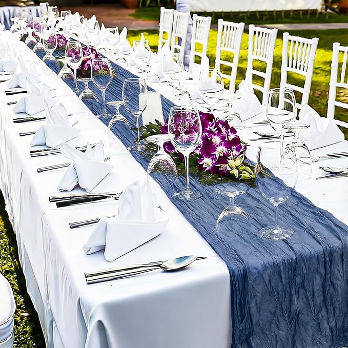 LemonRoad 4 Pcs 20ft Cheesecloth Table Runners Extra Long Boho Rustic Gauze Fabric Cheese Cloth Runner for Wedding Decorations Baby Shower Party Supplies Boho Table Bridal Shower Decor (Dusty Blue)
