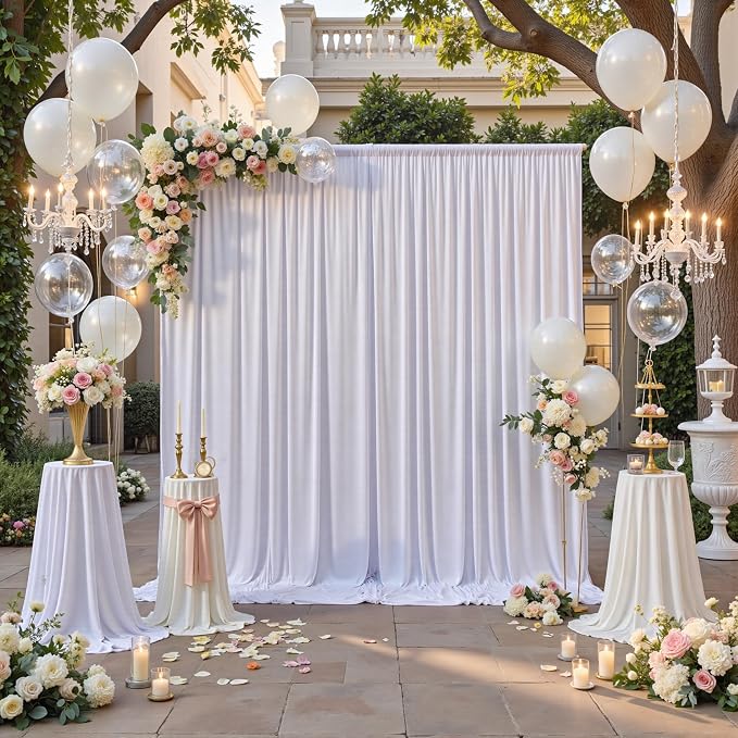 60ft x 12ft White Backdrop Curtains for Parties, Wrinkle Free 12 Panels Photo Backdrop Drapes Back Drop Cloth for Wedding Birthday Photography Background Decor