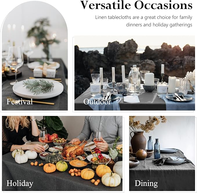 Linen World 100% Linen Tablecloth,Grey Tablecloth 90" x 60" Inch,Washable Rectangular Tablecloth for Dining,Outdoor,Weddings and Restaurants,Decorative Thanksgiving Christmas,Jacquard Weave Design