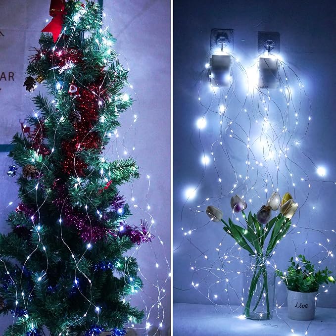 Fairy Lights Battery Operated 100 LED 33 ft Twinkle Starry Firefly LED String Lights with Timer 8 Modes Remote Waterproof for Christmas Party Bedroom Wedding 4 Pack (White)
