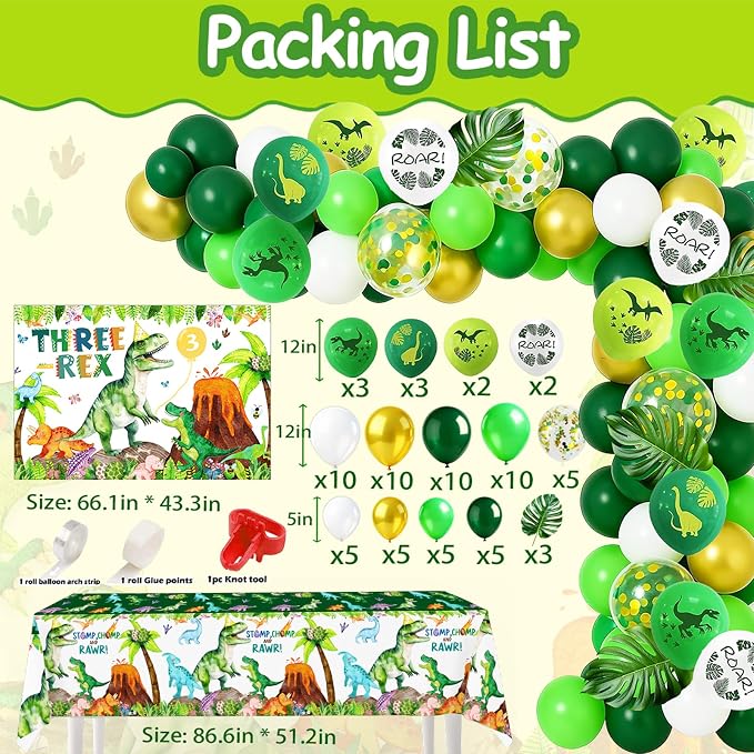 Three Rex Dinosaur 3rd Birthday Decorations For Boys – Dino 3rd Birthday Party Supplies With Banner, Letter Balloons, Backdrop, Tablecloth, Balloon And Boxes,Table Centerpieces For 3 Rex Party