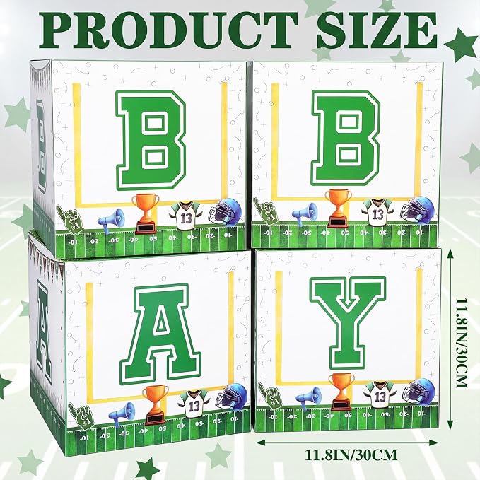 AmazingSpark 4 Pcs Football Touch Down It's a Boy Baby Shower Boxes with Letters Candy Box Decor with Letters Blocks Newborn Birthday Shower Centerpiece for Party Backdrop