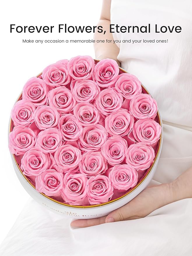 27 Preserved Roses Forever Flowers Real Roses in a Box Mother's Day Birthday Flowers for Her Mom Women Wife Valentine's Day, Pink Roses
